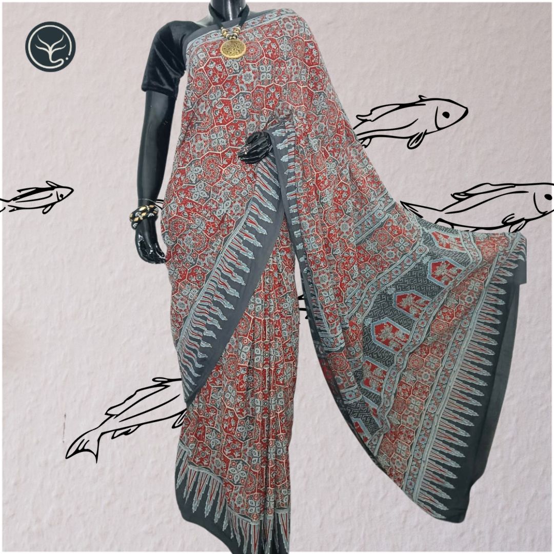 AJRAKH IN PURE COTTON (CT-AJ-BC-04) - BLOCK PRINTED