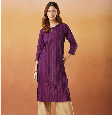 Pure cotton self design kurta-purple