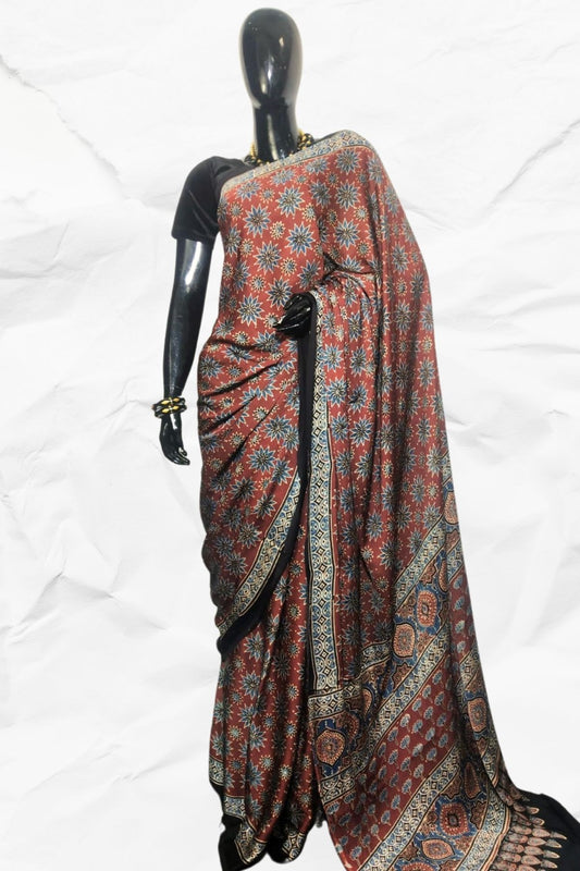 AJRAKH IN MODAL SILK (MD-AJ-KD-38M) - BLOCK PRINTED