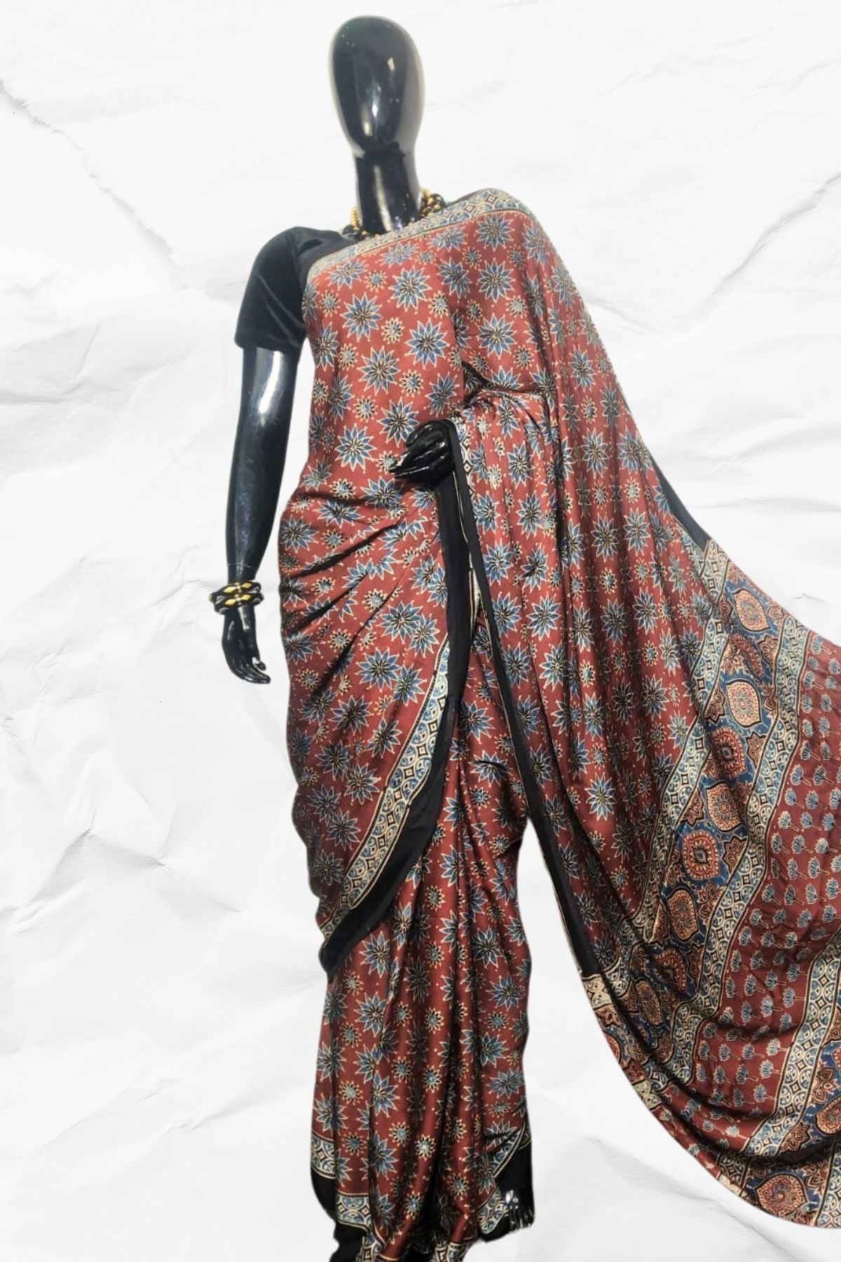 AJRAKH IN MODAL SILK (MD-AJ-KD-38M) - BLOCK PRINTED