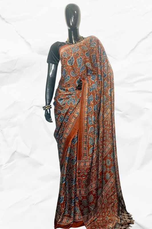 AJRAKH IN MODAL SILK (MD-AJ-KD-57M) - BLOCK PRINTED