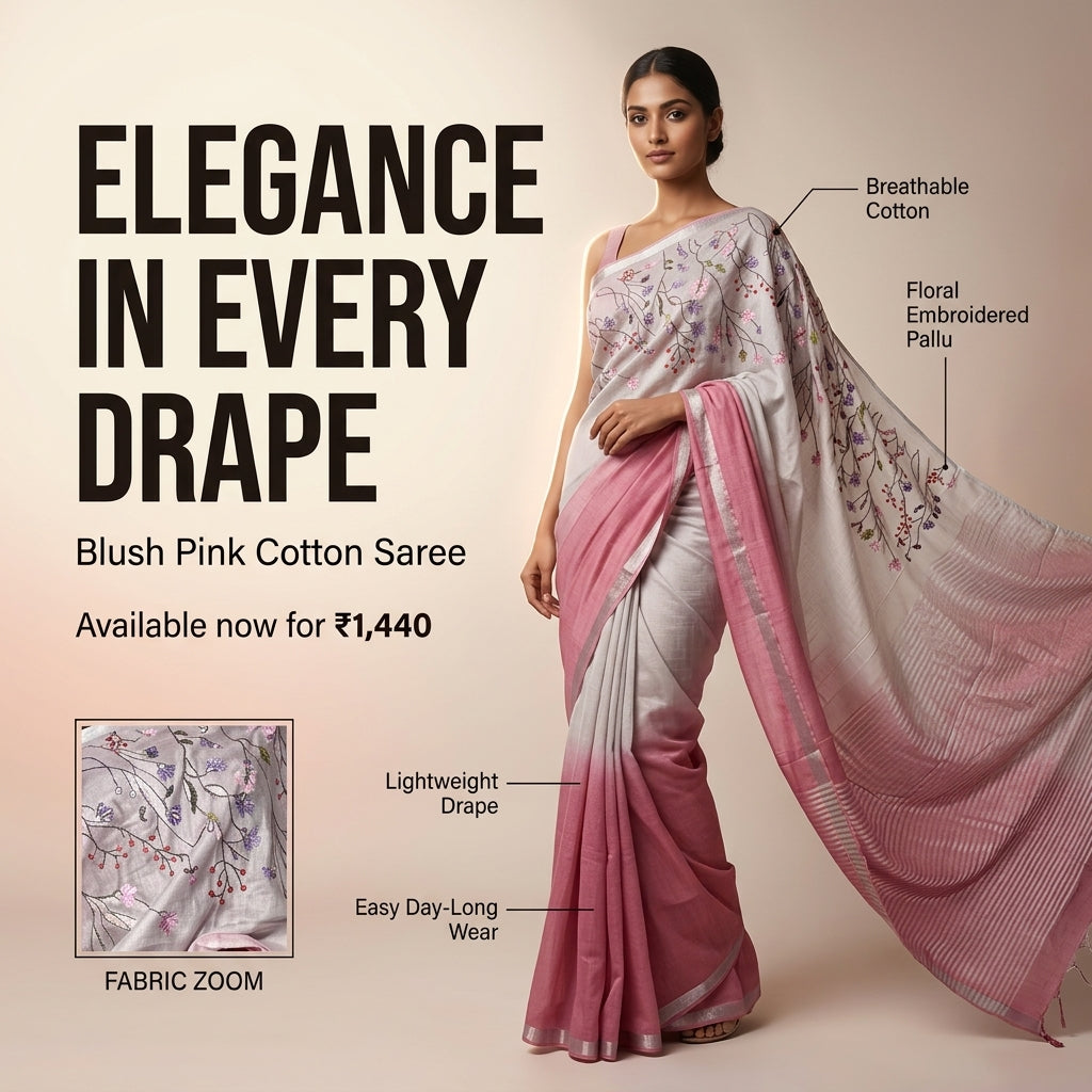 LINEN COTTON EMBROIDERY SAREE - SPRING COLLECTION