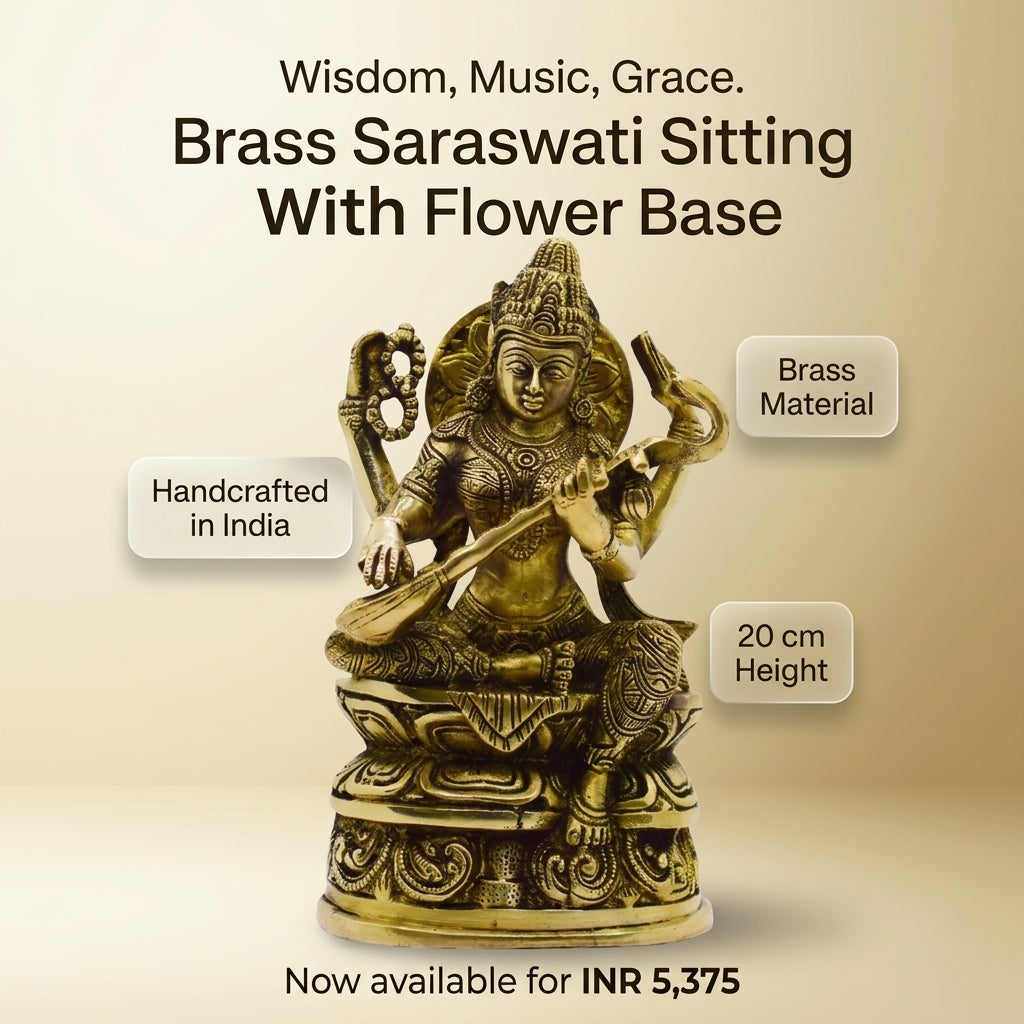 BRASS SARAWATI SITTING WITH FLOWER BASE