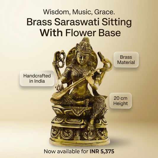BRASS SARAWATI SITTING WITH FLOWER BASE