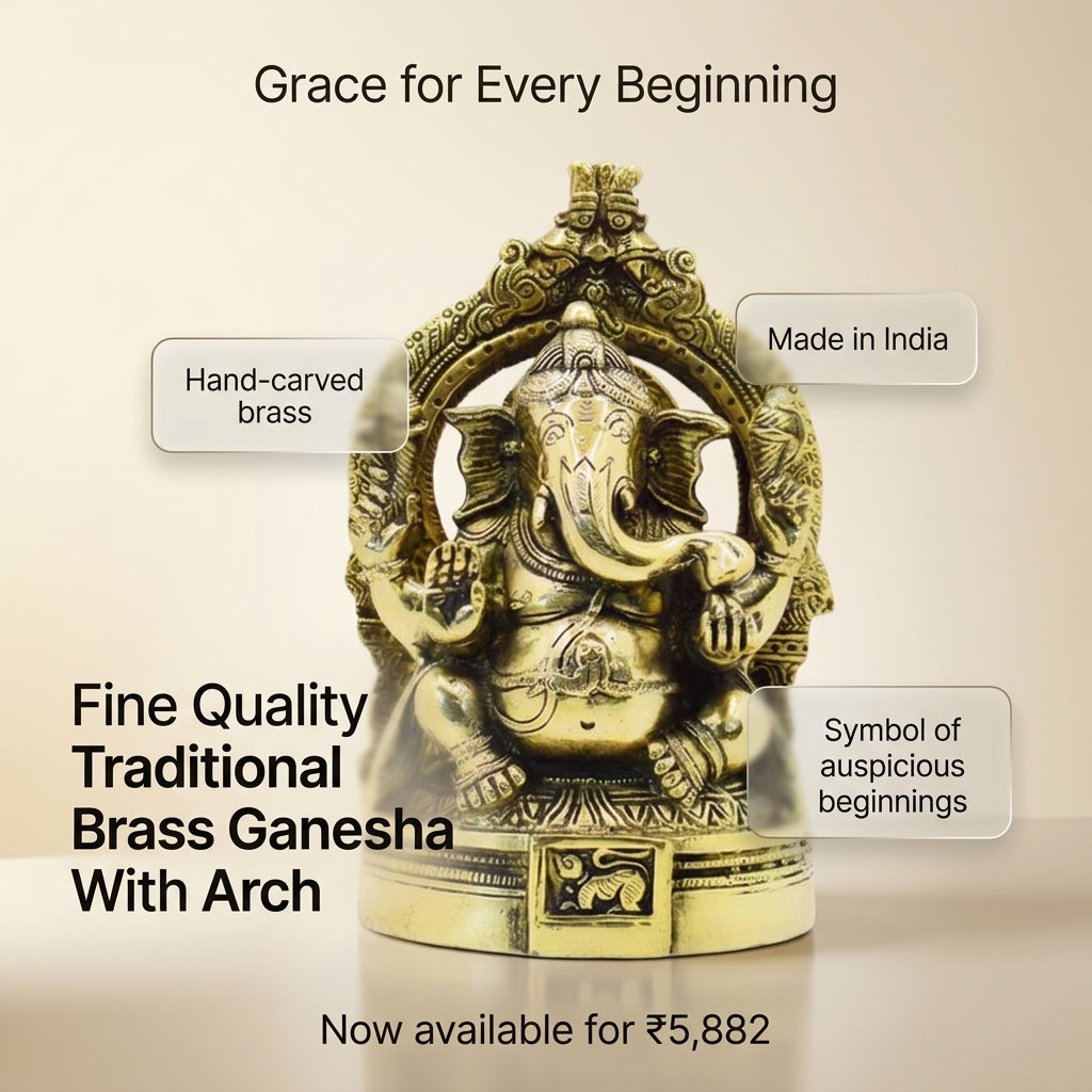 FINE QUALITY TRADITIONAL BRASS GANESHA WITH ARCH