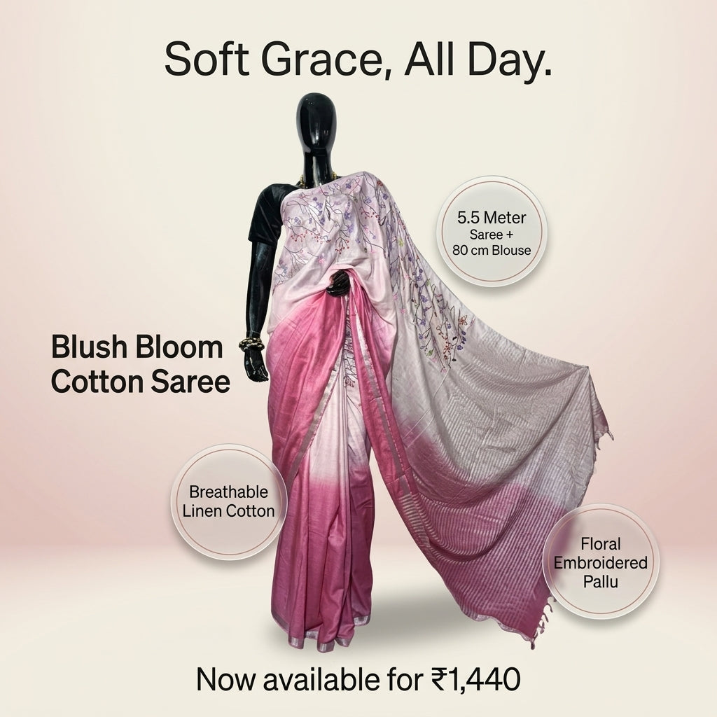 LINEN COTTON EMBROIDERY SAREE - SPRING COLLECTION