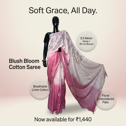 LINEN COTTON EMBROIDERY SAREE - SPRING COLLECTION