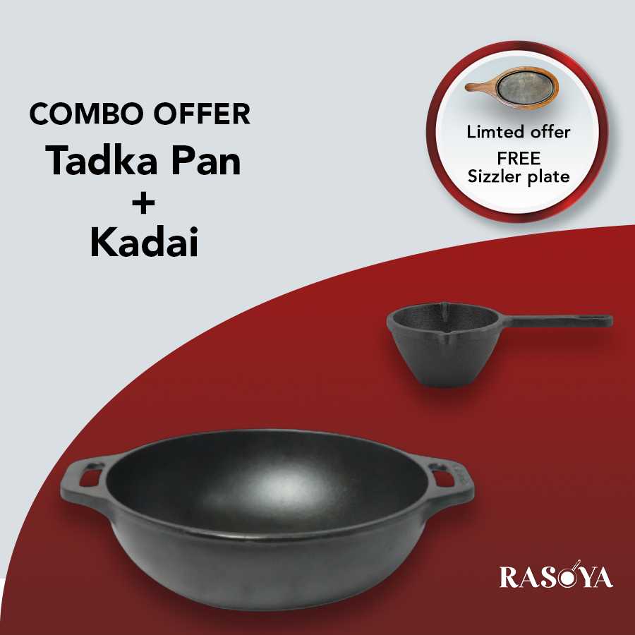 Pre-seasoned Cast Iron - 10" Kadai and Tadka pan combo